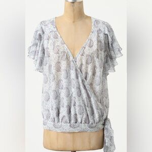 Moulinette Soeurs Anthropologie Hedera Paisley Floral Wrap Top - Blue Size 2